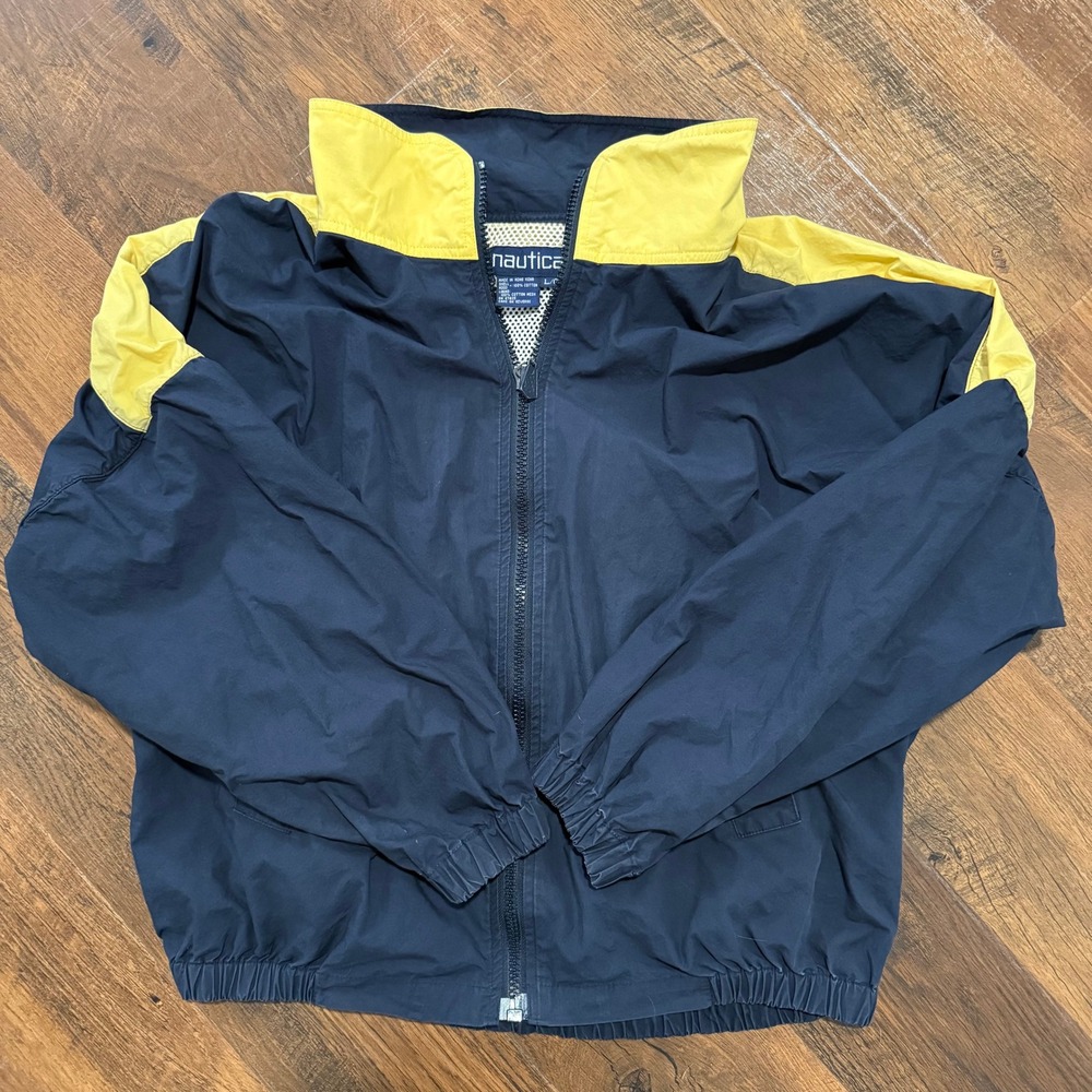 Vintage Nautica Windbreaker Jacket Navy Yellow Sailboat Graphic Mens Large